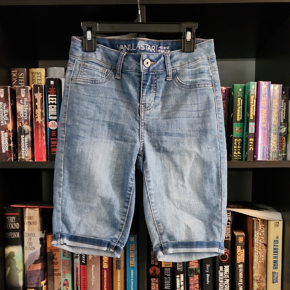 Vanilla Star Faded Blue Denim Mid-Rise Bermuda Shorts- Jrs